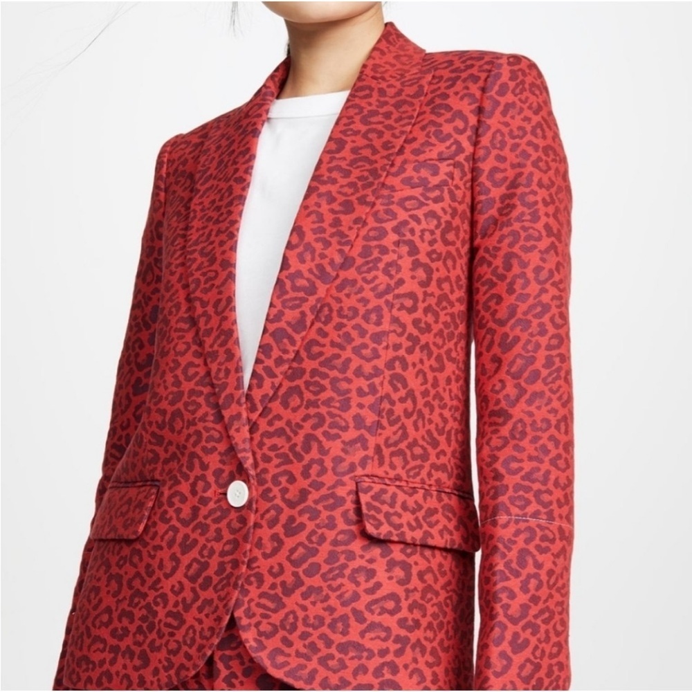 Zadig & Voltaire Viking Leopard Jacquard Stylish Red Blazer sz 38/M